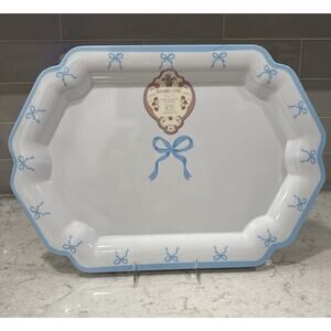 Blue Bow Coquette 18.5x13” Large Melamine Serving Tray Platter Shabby Chic Baby